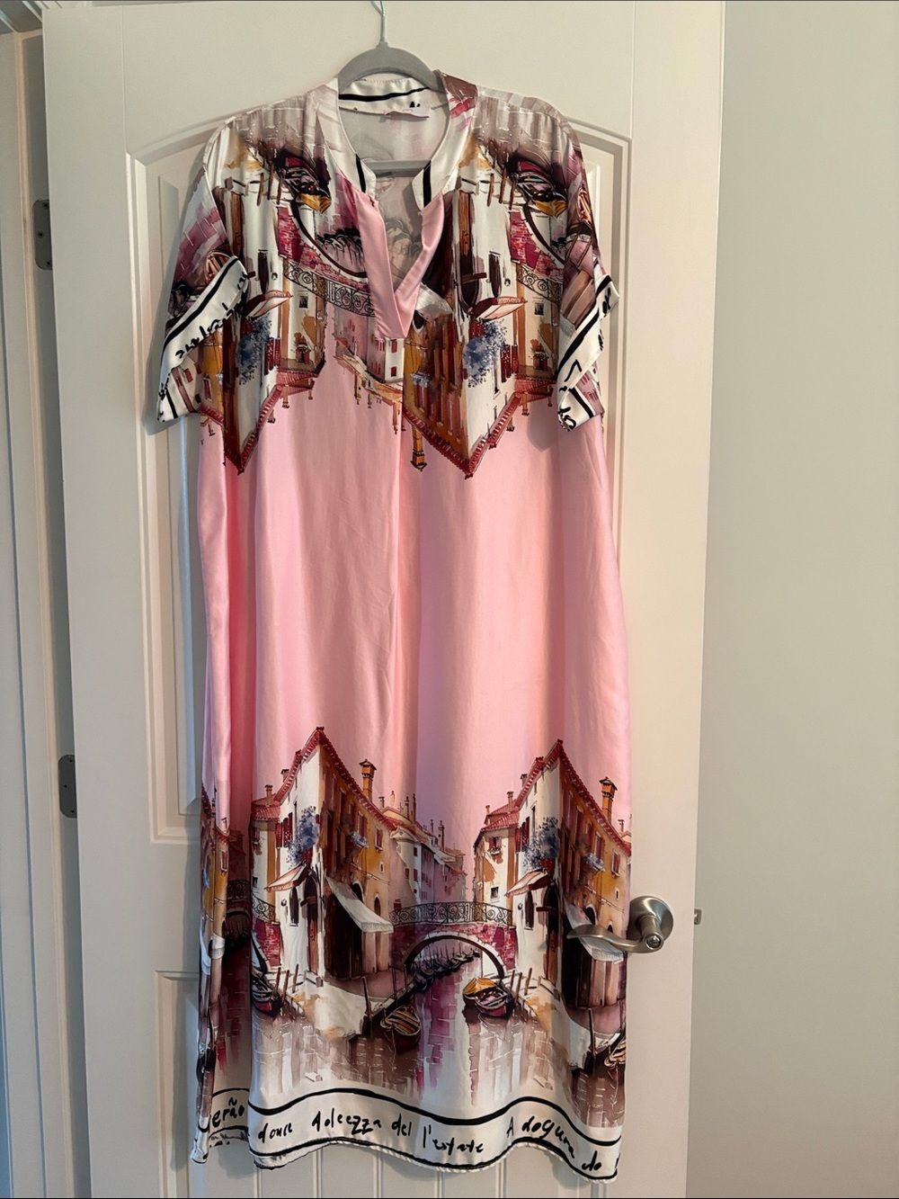 Made in Italy Pink Scenic Print Silk Blend Maxi Dress